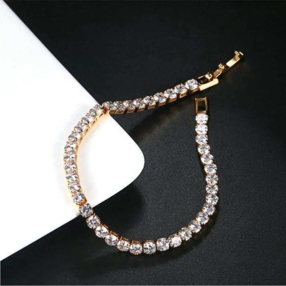 New 18K Gold Plated Round Diamond Bracelet - Picture 2 of 3
